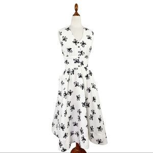 Vintage Tobael Floral Fit and Flare Midi Dress Black and White Size 2